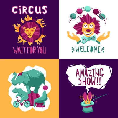 Circus design concept set with clown animals and magician icons isolated vector illustration