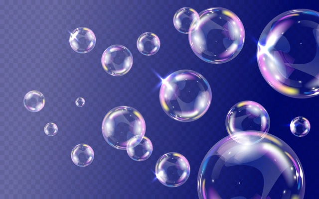 Realistic soap bubbles in rainbow color on transparent background vector illustration