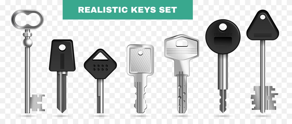 Realistic isolated keys icon set wrenches of different purposes with iron parts and plastic ones vector illustration