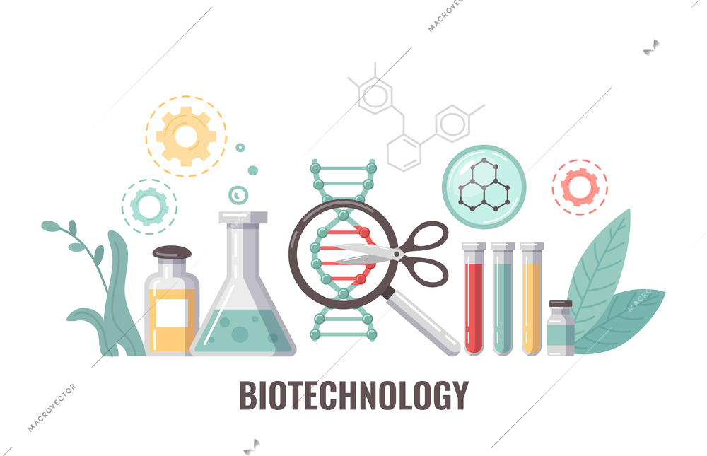 Smart healthcare digital health flat composition with text and dna structure magnifying glass and test tubes vector illustration