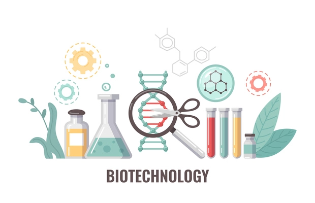 Smart healthcare digital health flat composition with text and dna structure magnifying glass and test tubes vector illustration