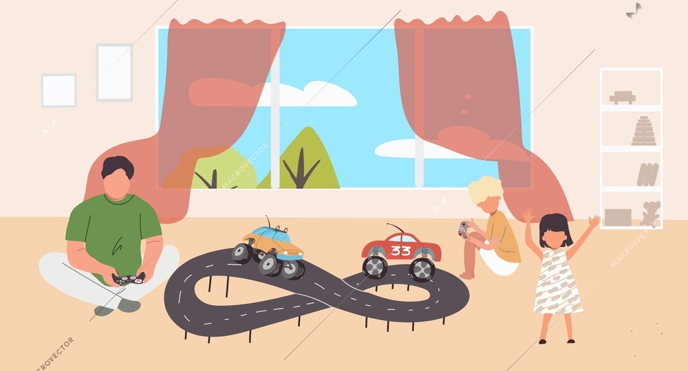 Control toys background with transport model symbols flat vector illustration