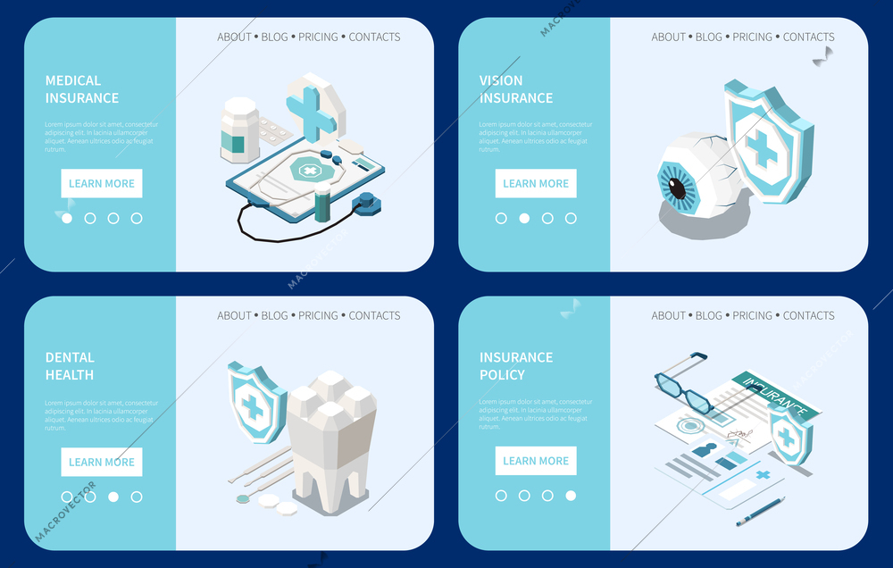 Health medical insurance isometric set with healthcare app symbols isolated vector illustration