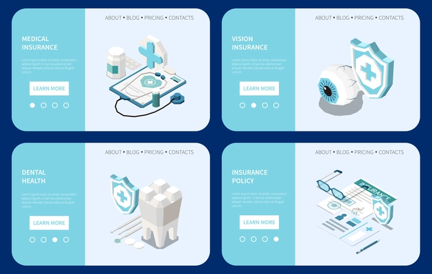 Health medical insurance isometric set with healthcare app symbols isolated vector illustration