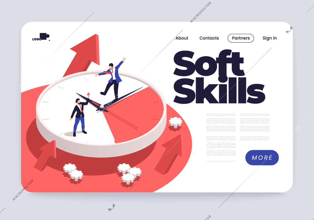 Isometric soft skills adaptivity horizontal website page banner 3d vector illustration