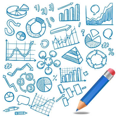 Charts and diagrams business and financial sketch with pencil vector illustration