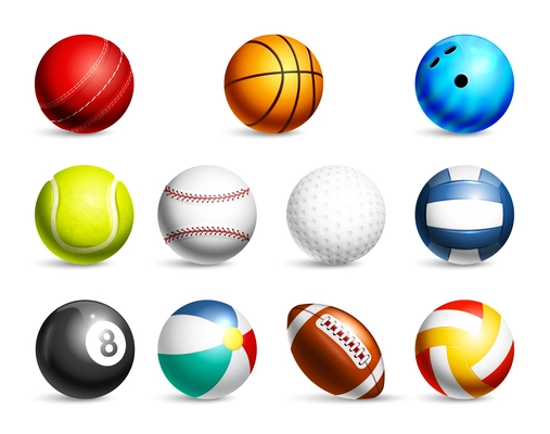 Realistic sport ball icon set balls for rugby baseball basketball soccer billiards and other games vector illustration