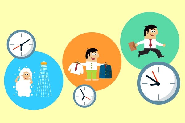 Business life. Manager starting his busy workday vector illustration