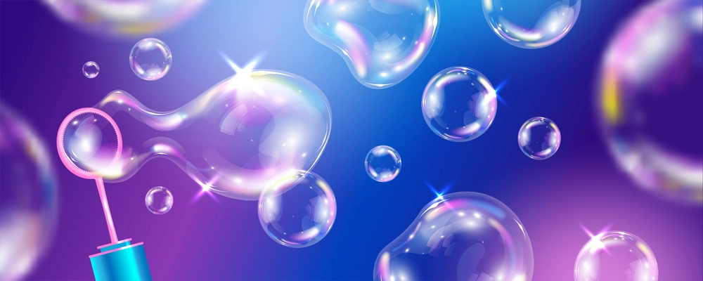 Realistic colored soap foam sparking bubble poster vector illustration