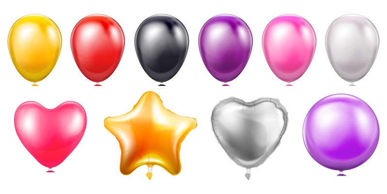 Birthday air balloons for parties and celebrations realistic color set isolated at white background vector illustration