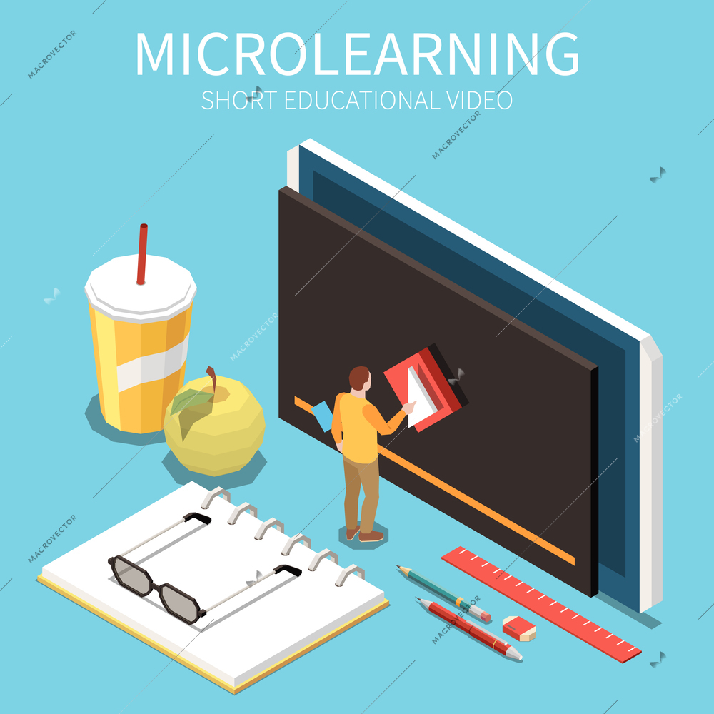Microlearning trends isometric concept with educational video symbols vector illustration
