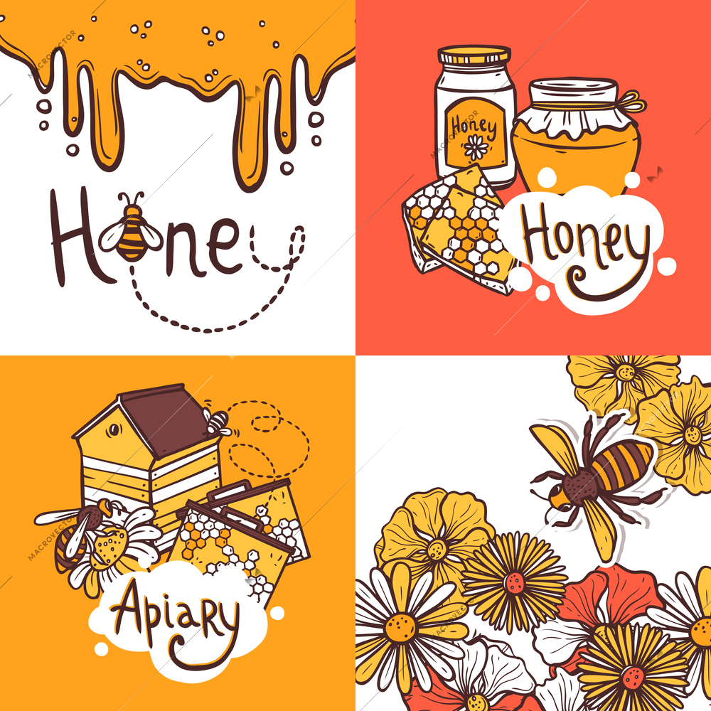 Honey design concept set with beekeeper apiary sketch icons isolated vector illustration