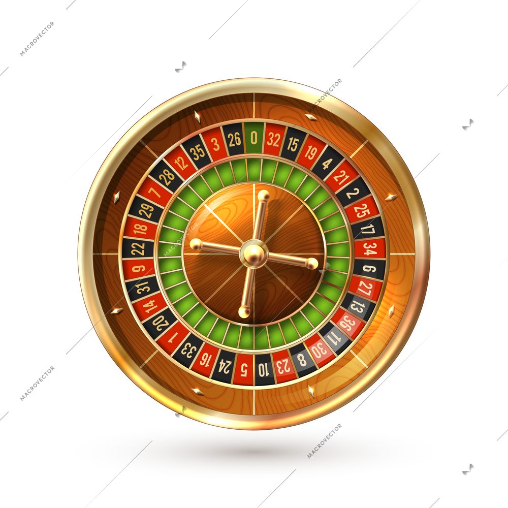 Realistic casino gambling roulette wheel isolated on white background vector illustration