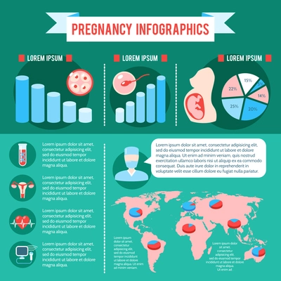 Pregnancy infographics with newborn and baby delivery symbols and charts vector illustration