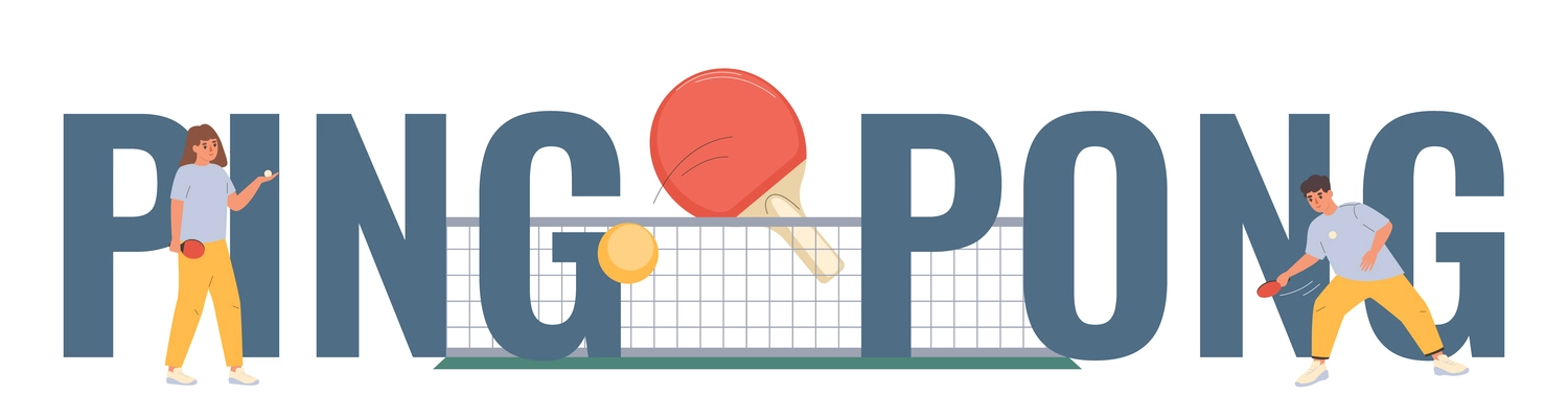 Ping pong flat text with table tennis symbols vector illustration