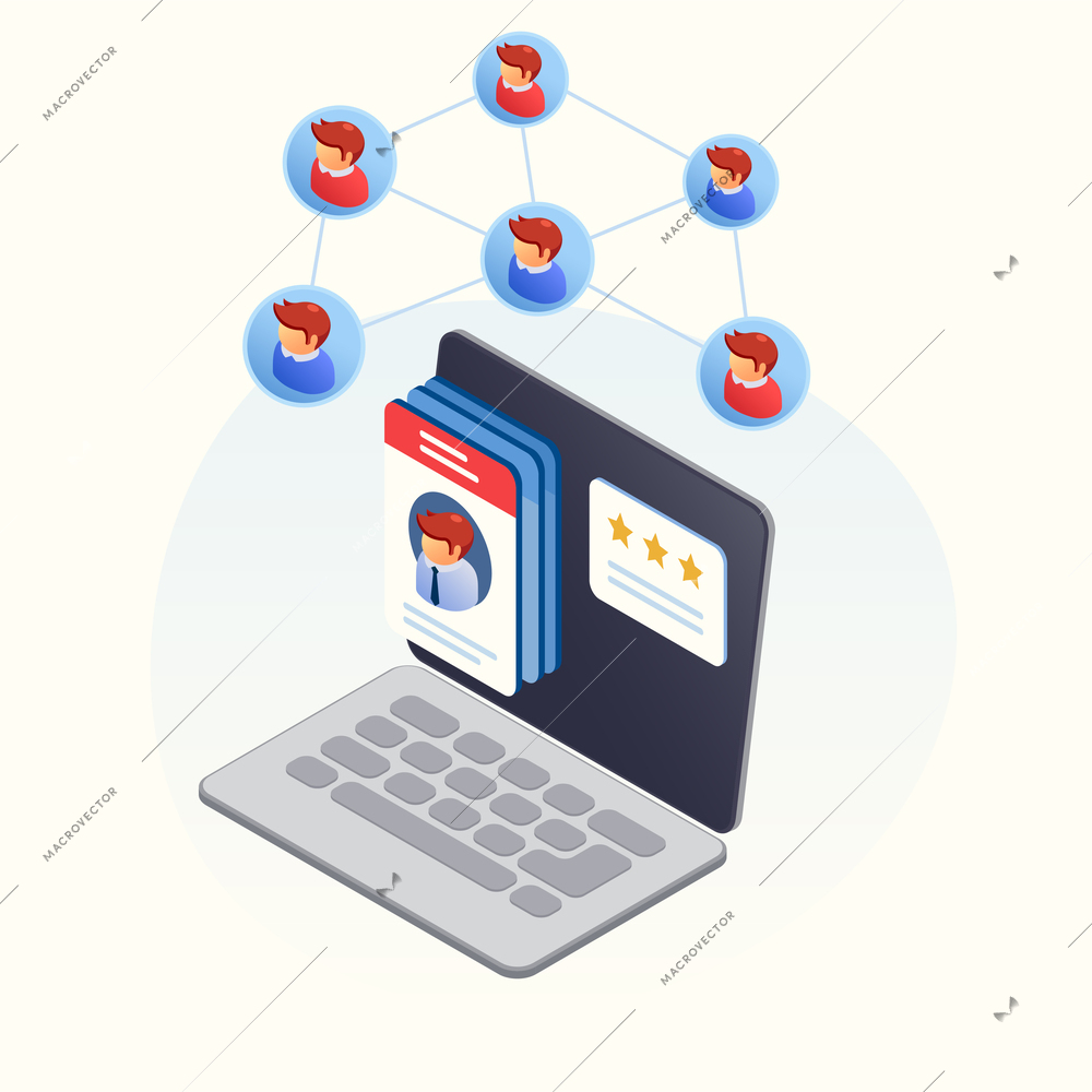 CRM isometric abstract concept with clients management symbols vector illustration