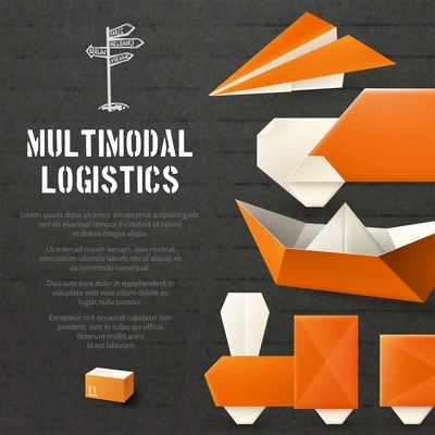 Origami logistic freight and transportation background with paper transport vector illustration