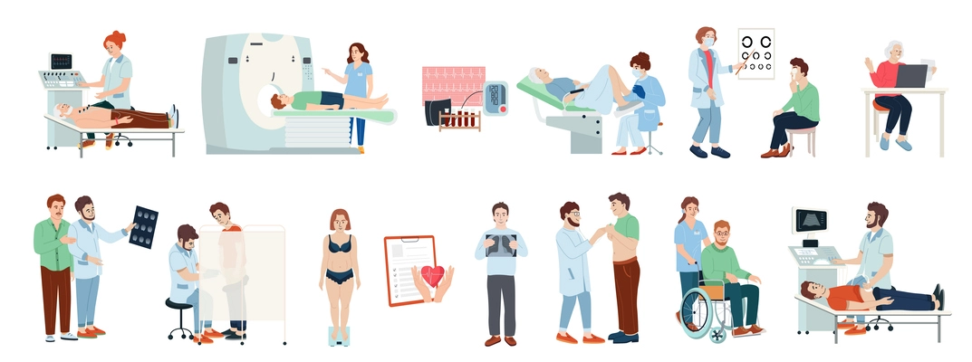 Medical checkup icons set with healthcare test symbols flat isolated vector illustration