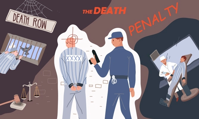 Death penalty collage with shooting symbols flat vector ilustration
