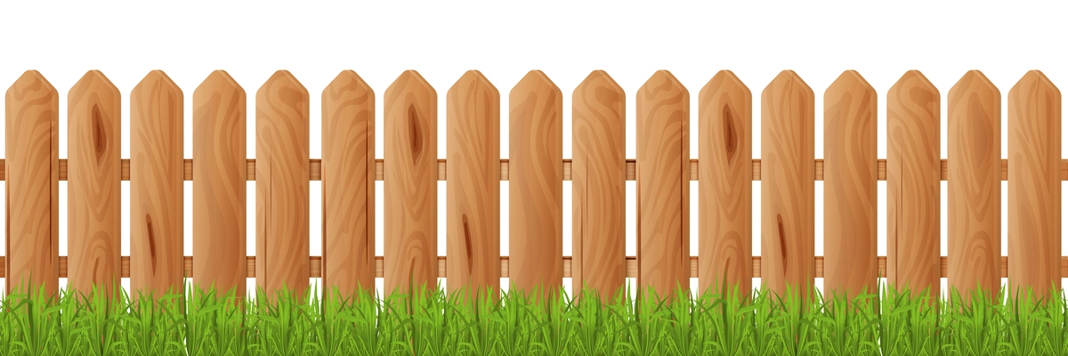 Realistic wooden fence horizontal  illustration of simply picket fence with green grass vector illustration