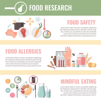 Food nutrition flat infographics with mindful eating symbols vector illustration