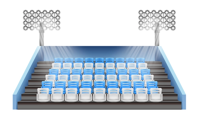 Realistic stadium tribune composition with isolated front view of arena sector with rows of empty seats vector illustration