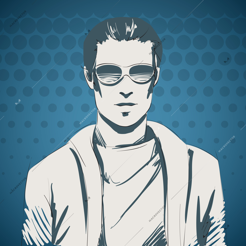 Stylish young guy portrait wearing glasses and pullover, sport style vector illustration