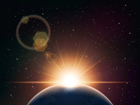 Eclipse realistic composition with sun flare and galaxy on background vector illustration