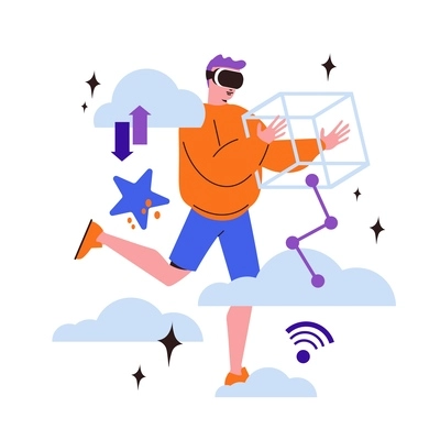 Cyberspace flat concept with man wearing vr headset vector illustration