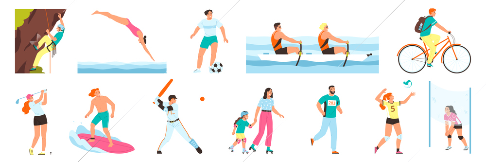 Summer sport set with outdoor recreation symbols flat isolated vector illustration