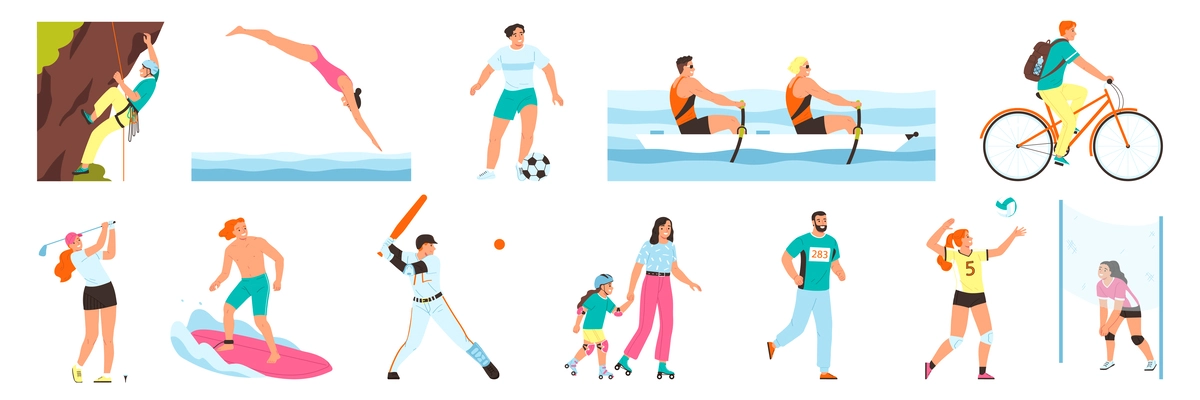 Summer sport set with outdoor recreation symbols flat isolated vector illustration