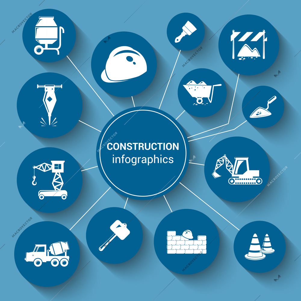 Construction infographics set with building tools paper buttons vector illustration