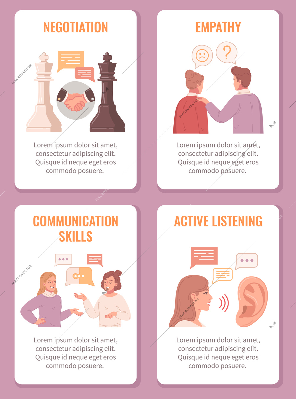 Conflict resolution flat banner set with negotiations and communication skills symbols isolated vector illustration