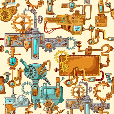 Industrial machines gears robot engineering technologies seamless pattern vector illustration