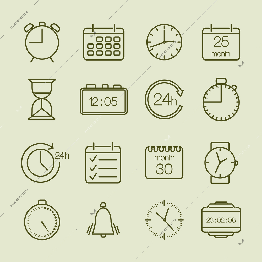 Simple time and calendar icons set vector illustration