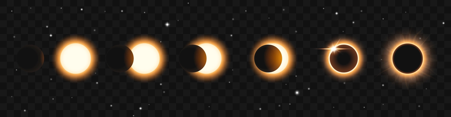 Eclipse stages realistic poster with sun and moon in different positions vector illustration