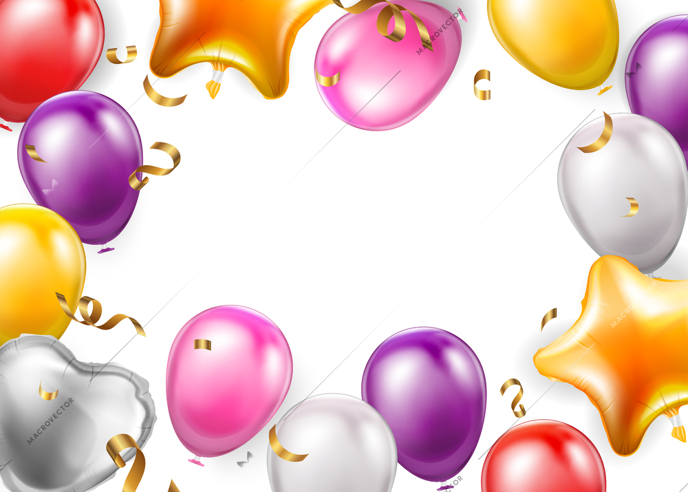 Celebration party frame consisting of gold pink violet and silver color balloons realistic background vector illustration