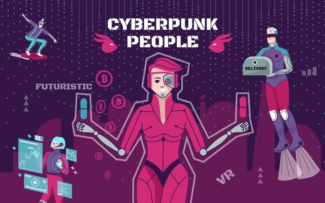 Futuristic cyberpunk people flat collage with human persons using digital technologies in daily life and work vector illustration