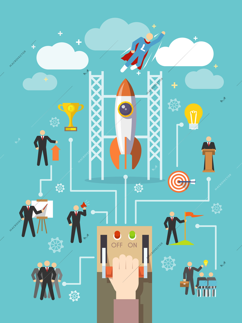 Business startup and successful professional company leadership concept vector illustration