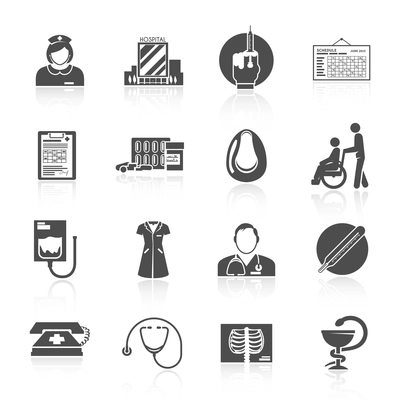 Nurse icon black set with first aid service symbols isolated vector illustration