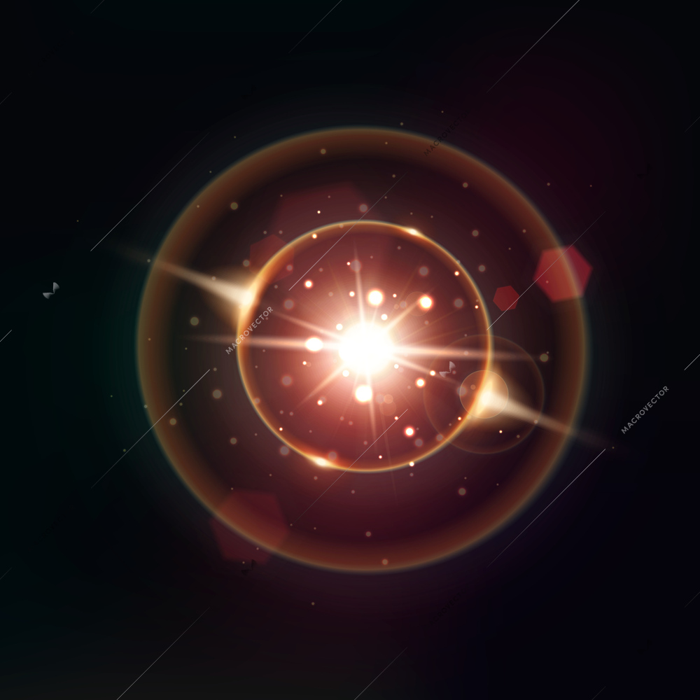 Eclipse realistic composition with orange color flare around the shining star vector illustration
