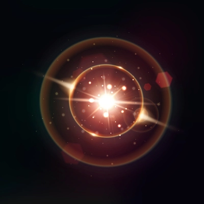 Eclipse realistic composition with orange color flare around the shining star vector illustration