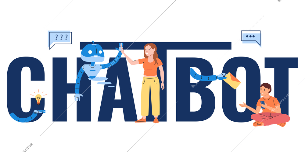 Chatbot flat text banner with ai assistants helping customers vector illustration