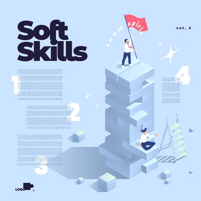 Soft skills isometric infographic poster template with human characters on color background vector illustration