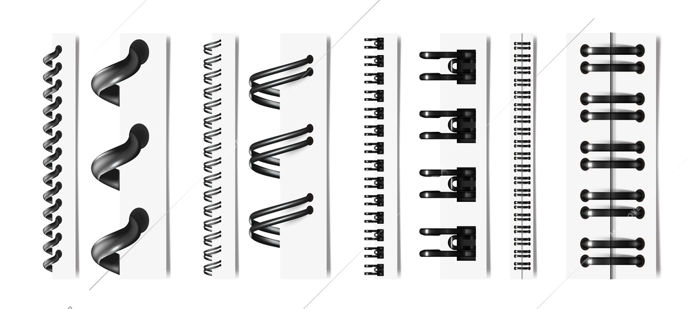 Different metal binders monochrome collection for office documents and  folders at white background isolated vector illustration