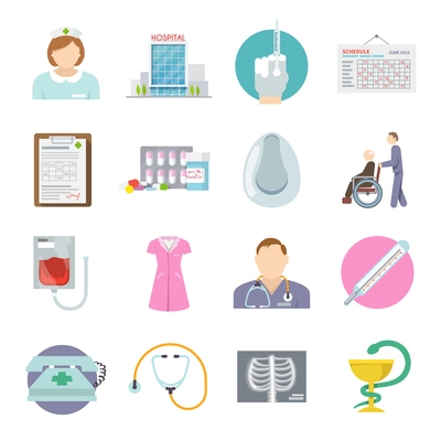 Nurse icon flat set with health care service symbols isolated vector illustration