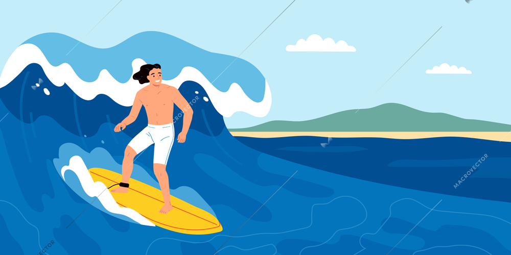 Summer sport design with surfing symbols flat vector illustration