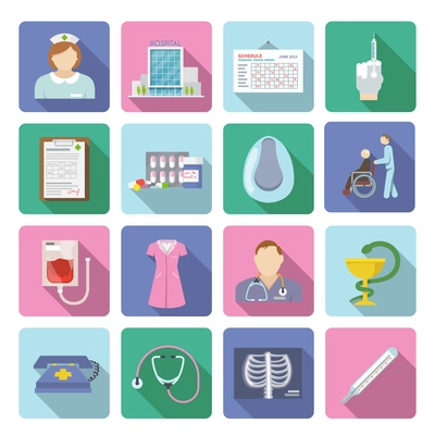 Nurse and first medical aid icon flat set isolated vector illustration