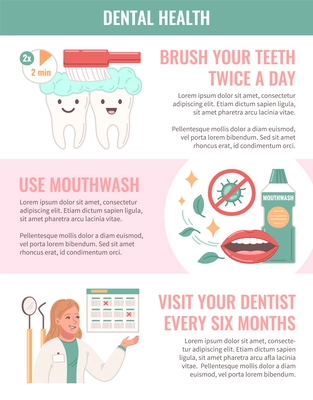 Dental health infographics flat with oral hygiene symbols vector illustration