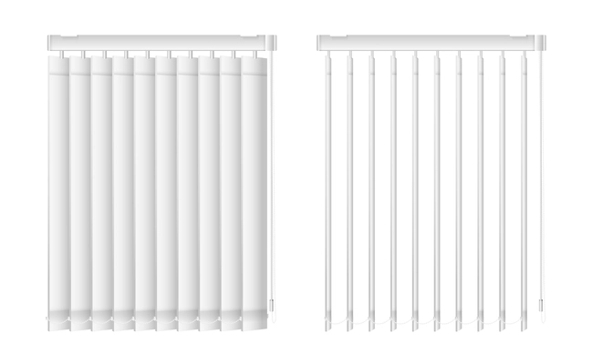 Realistic window blinds set with two isolated views of modern office blinds drawn and half open vector illustration